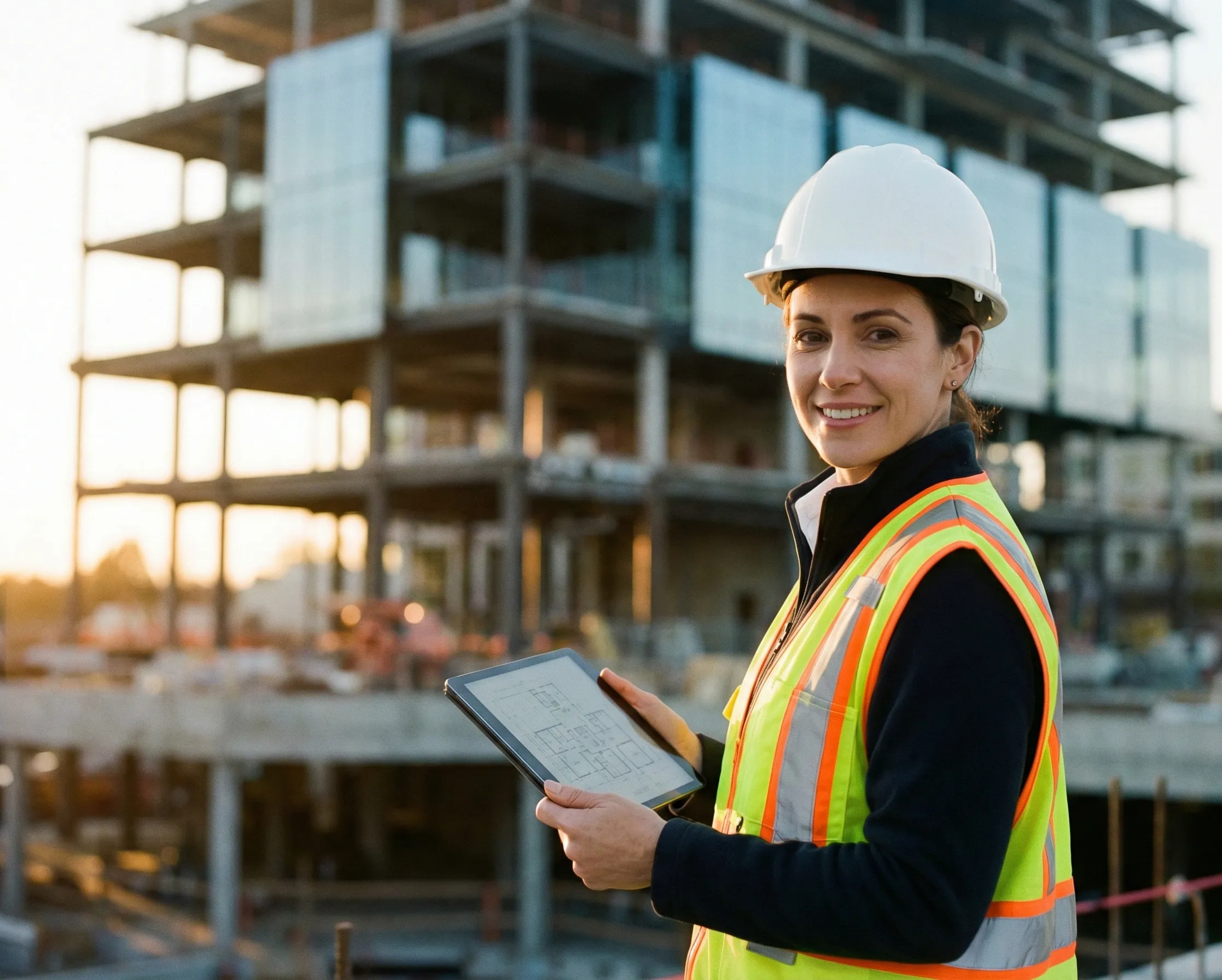 Gerente de construcción con tablet en obra