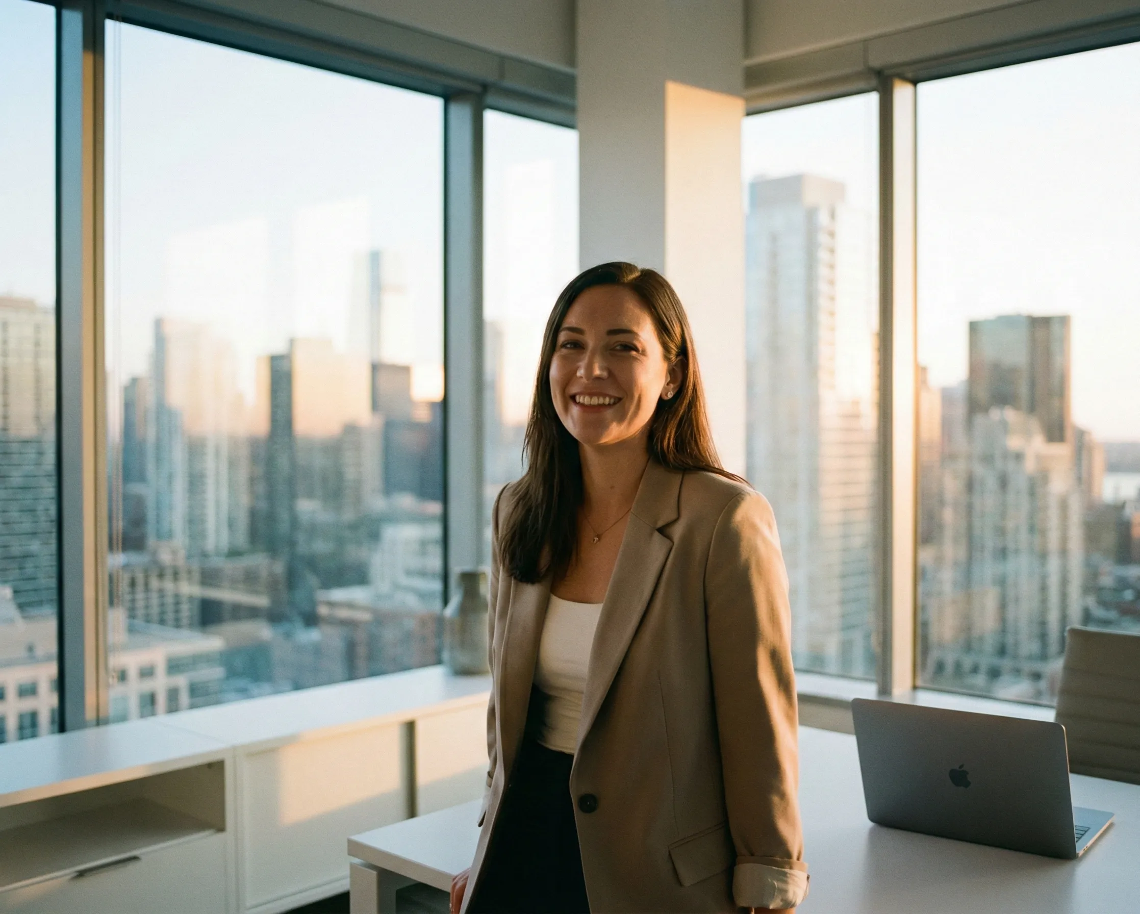 Equipo de startup celebrando en oficina moderna